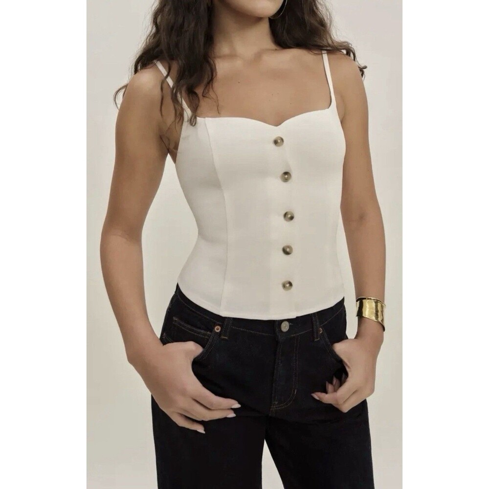 Reformation Danika Button-Up Adjustable Spaghetti Crepe Camisole Top Size 0